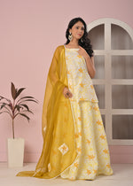 Sunlit Mustard Floral Printed Lehenga Top Set with Soft Net Dupatta