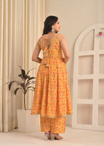 Sunshine Yellow Sleeveless Floral Printed Anarkali Set with Dupatta