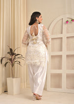 Ivory White Embroidered Suit Set with Farsi Salwar and Sheer Dupatta