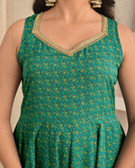 Emerald Green Printed Anarkali Sharara Set with Contrasting Pink Dupatta