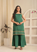 Rama Green Printed Kurta Sharara Set with Contrasting Pink Dupatta