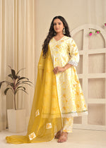 Sunlit Mustard Angrakha Printed Set with Organza Dupatta