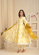 Sunlit Mustard Angrakha Printed Set with Organza Dupatta