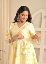 Sunlit Mustard Angrakha Printed Set with Organza Dupatta
