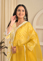 Sunlit Mustard Angrakha Printed Set with Organza Dupatta