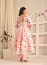 Ivory Blossom Printed Anarkali Set with Red Dupatta