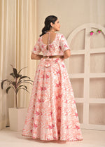 Rose Blush Floral Lehenga Set with Red Net Dupatta