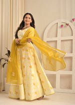Golden Aura Floral Printed Lehenga Set with Mustard Dupatta