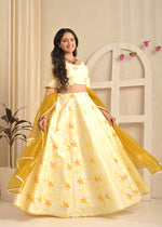 Golden Aura Floral Printed Lehenga Set with Mustard Dupatta