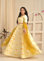 Golden Aura Floral Printed Lehenga Set with Mustard Dupatta
