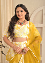Golden Aura Floral Printed Lehenga Set with Mustard Dupatta