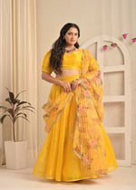 Golden Marigold Organza Sequin Embroidered Lehenga Set with Floral Dupatta