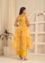 Golden Sunshine Organza Floral Anarkali Set with Dupatta