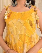 Golden Sunshine Organza Floral Anarkali Set with Dupatta
