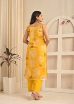 Golden Sunshine Organza Floral Kurta Set with Dupatta