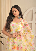Ivory Bloom Organza Floral Anarkali Set with Dupatta