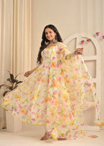 Ivory Bloom Organza Floral Anarkali Set with Dupatta