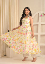 Ivory Bloom Organza Floral Anarkali Set with Dupatta