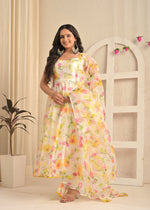 Ivory Bloom Organza Floral Anarkali Set with Dupatta