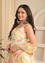 Ivory Bloom Organza Floral Anarkali Set with Dupatta