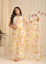 Ivory Organza Floral Magic Kurta Set with Dupatta