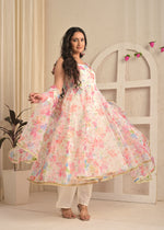 Ivory Blush Organza Aari Embroidered Anarkali Set with Dupatta