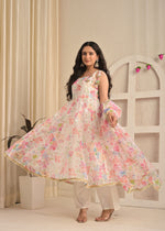 Ivory Blush Organza Aari Embroidered Anarkali Set with Dupatta