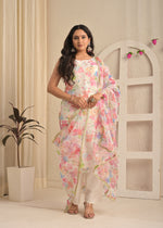 Ivory Meadow Organza Aari Embroidered Kurta Set with Dupatta