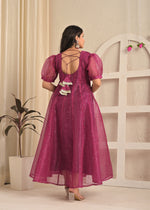 Magenta Shine Organza Sequin Embroidered Gown with Dupatta
