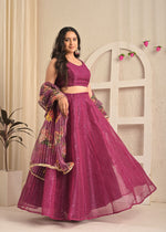 Viscose Organza Sequin Embroidered Lehenga Set with Floral Dupatta