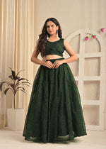 Emerald Bloom Net Feather Embroidered Lehenga Set with Dupatta