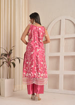 Rose Blush Organza Thread Embroidered Kurta Set with Farsi Salwar and Dupatta