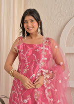 Rose Blush Organza Thread Embroidered Kurta Set with Farsi Salwar and Dupatta