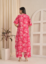 Pink Blossom Floral Printed Cotton Straight Kurta & Pant Set