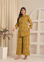 Mustard Paisley Printed Kurta & Wide-Leg Pant Co-Ord Set