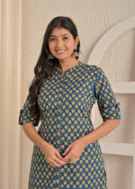 Indigo Cotton Batik Print Long Kurta & Mustard Paisley Palazzo Set