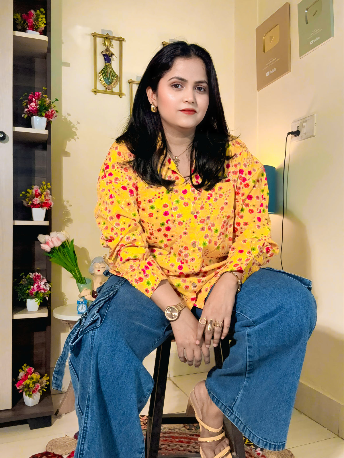 Sunshine Bloom Cream Barlin Floral Oversized Shirt