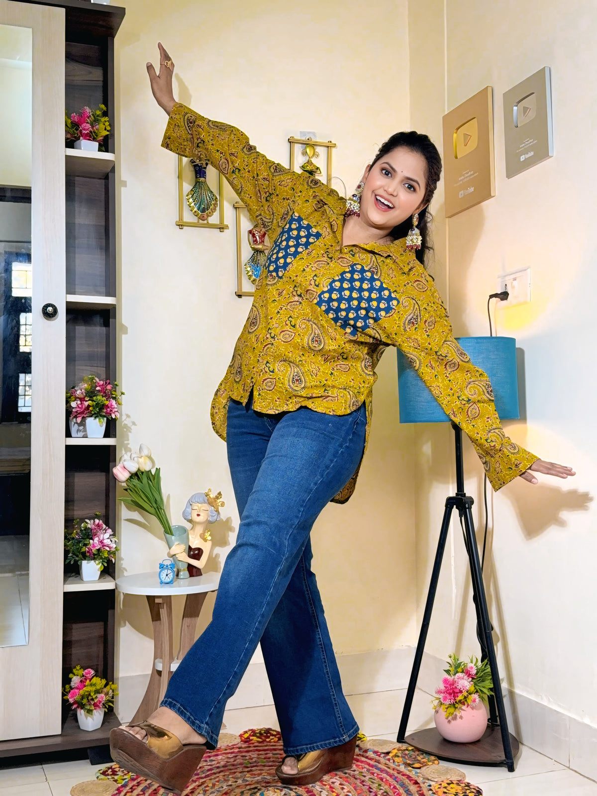 Mustard Indigo Paisley Cotton Oversized Shirt