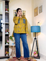 Mustard Indigo Paisley Cotton Oversized Shirt