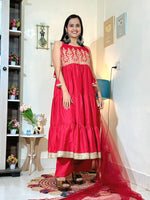 Crimson Red Barlin Heavy Coding Embroidered Kurta Pant Set with Dupatta