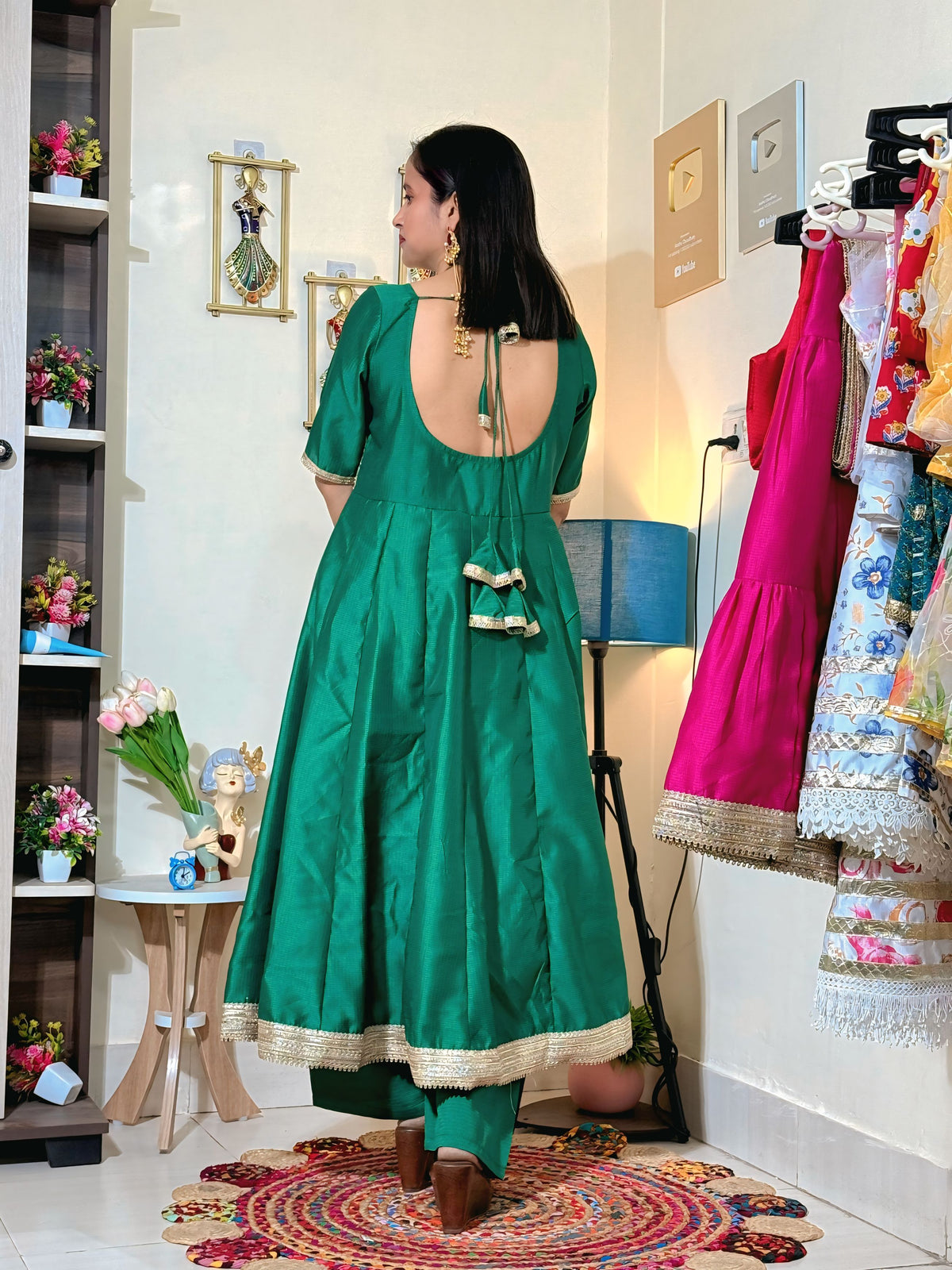 Emerald Green Barlin Heavy Coding Embroidered Kurta Pant Set with Dupatta