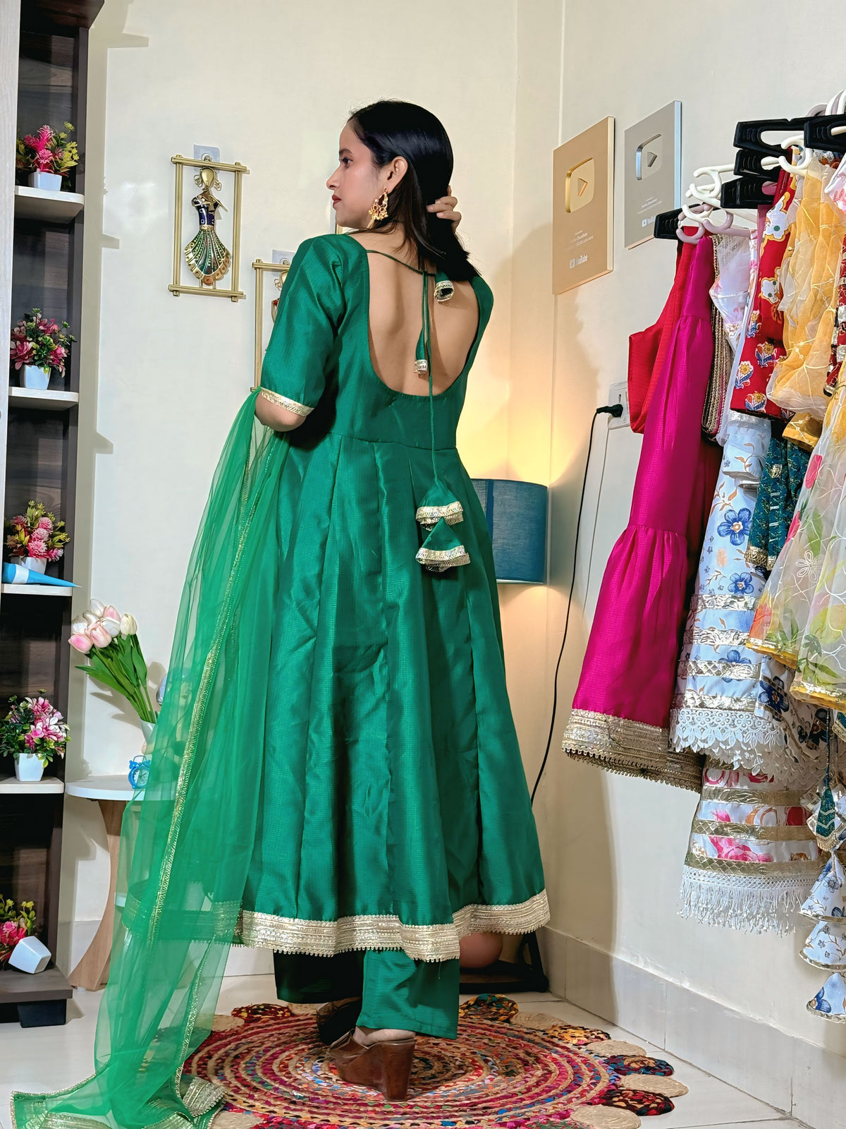 Emerald Green Barlin Heavy Coding Embroidered Kurta Pant Set with Dupatta