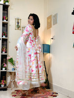 Ivory Pink Floral Barlin Anarkali Pant Set with Dupatta