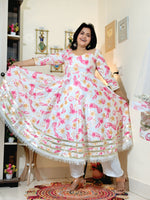 Ivory Pink Floral Barlin Anarkali Pant Set with Dupatta