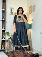 Midnight Black Barlin Embroidered Anarkali Set with Dupatta