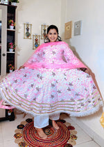 Blush Pink Vertigan Foil Print Anarkali Pant Set with Dupatta