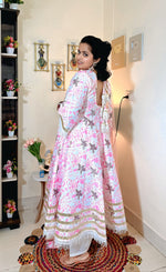 Blush Pink Vertigan Foil Print Anarkali Pant Set with Dupatta
