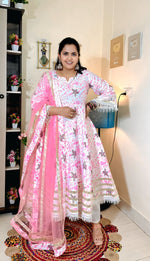 Blush Pink Vertigan Foil Print Anarkali Pant Set with Dupatta