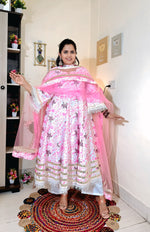 Blush Pink Vertigan Foil Print Anarkali Pant Set with Dupatta
