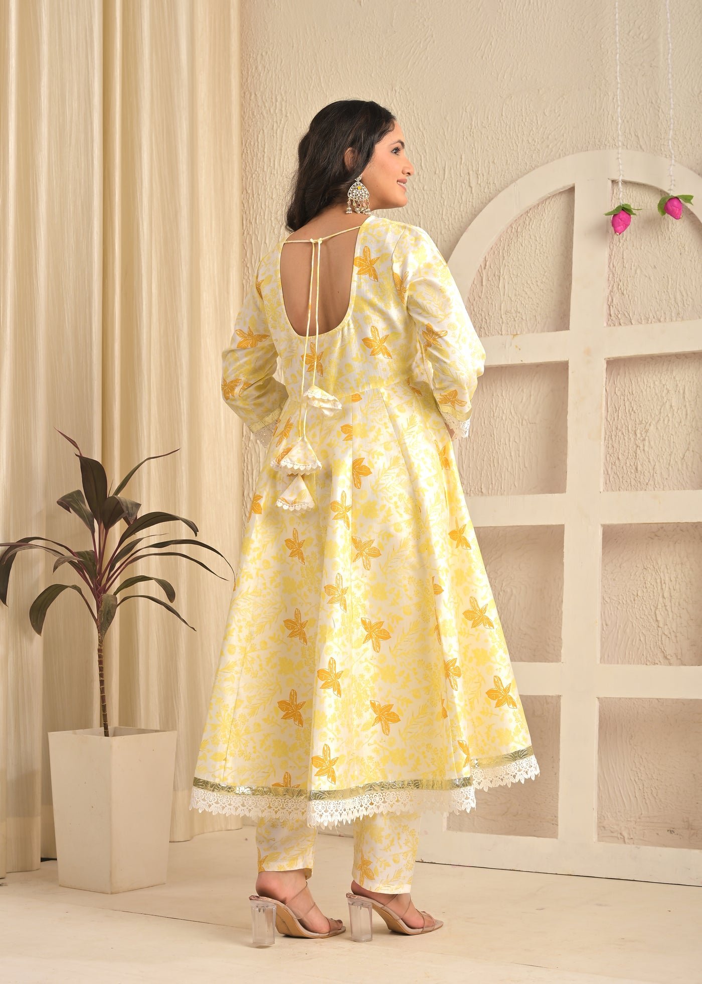 Sunlit Mustard Angrakha Printed Set with Organza Dupatta